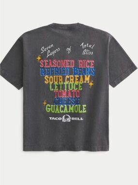 Hollister x Taco Bell Graphic Tee in Washed Black with Colorful Print